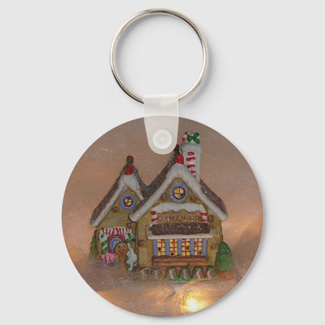 Gingerbread House Porcelain Keychain (Front)