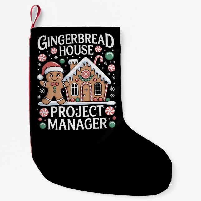 Gingerbread House Project Manager Cookie Baking  Small Christmas Stocking (Front)