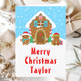Gingerbread House Red and Blue Merry Christmas Holiday Card