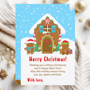 Gingerbread House Red and Blue Merry Christmas Holiday Card
