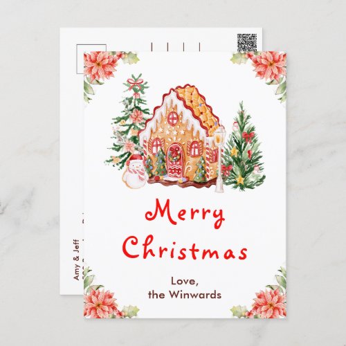 Gingerbread House Red Merry Christmas Holiday Postcard