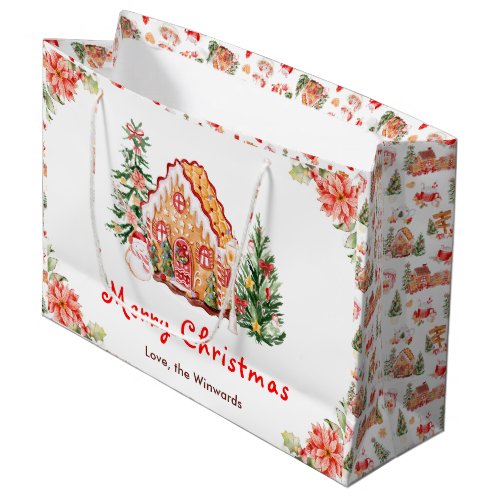 Gingerbread House Red Merry Christmas Large Gift Bag