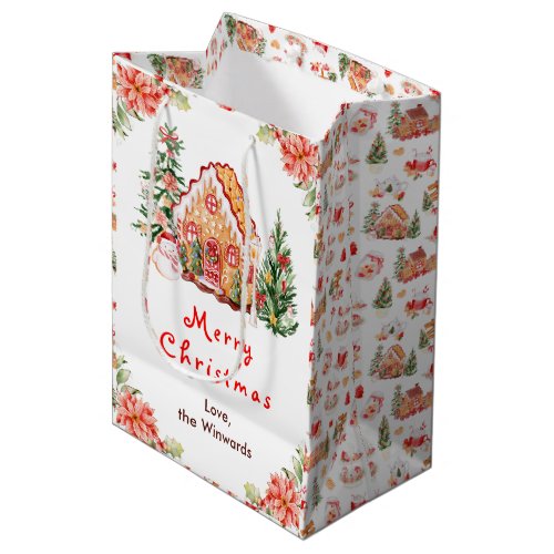 Gingerbread House Red Merry Christmas Medium Gift Bag