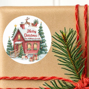Gingerbread House Reindeer Fir Trees Classic Round Sticker
