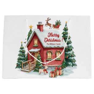 Gingerbread House Reindeer Fir Trees Large Gift Bag