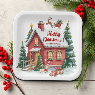 Gingerbread House Reindeer Fir Trees Paper Plates