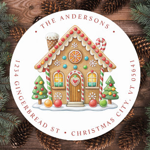 Gingerbread House Return Address Holiday Moving Classic Round Sticker