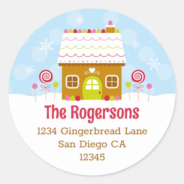 Gingerbread House Return Address Label Round (Front)