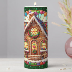 Gingerbread House Round Pillar Candle
