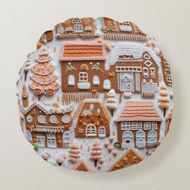 Gingerbread House Round Pillow (Front)