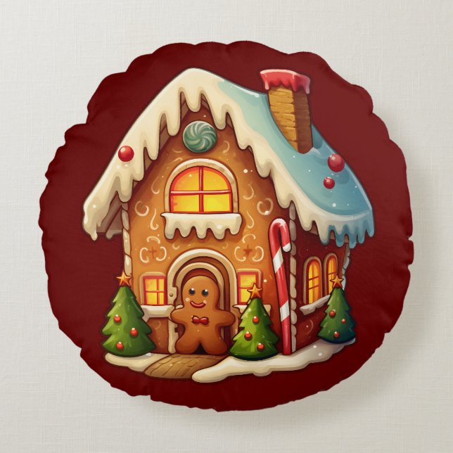 Gingerbread house round pillow (Front)