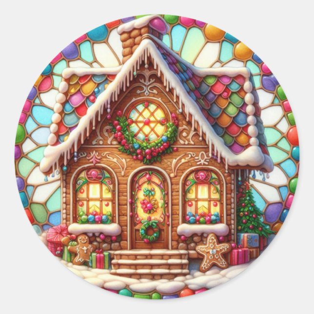 Gingerbread House Round Stickers (Front)
