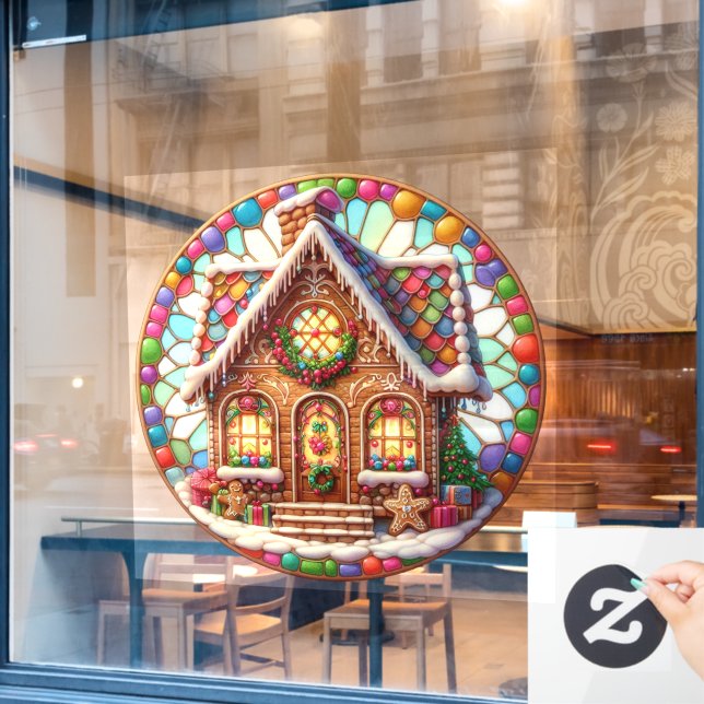 Gingerbread House Round Window Cling (Cafe Window)