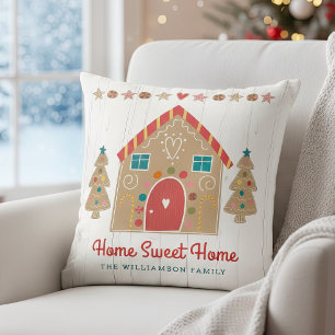 Gingerbread House Rustic Home Sweet Home Holiday Throw Pillow