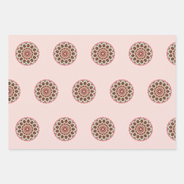 Gingerbread house scandi folk art mandala  wrapping paper sheets (Front 3)