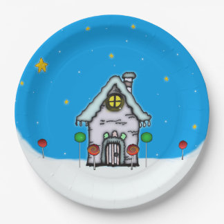 Gingerbread House Scene Paper Plates