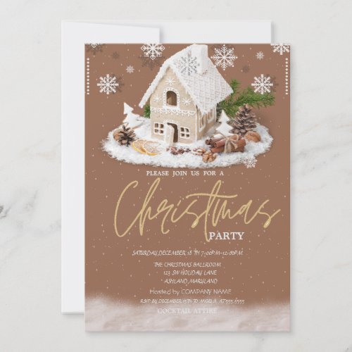 Gingerbread House Snow Company Christmas Invitation