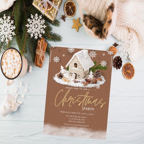 Gingerbread House Snow Company Christmas Invitation