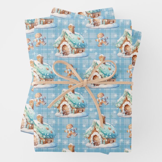 Gingerbread House Snow Gingerbread Baby Wrapping Paper Sheets (In situ)