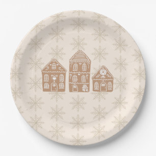 Gingerbread House Snowflake Pattern Holiday Paper Plates
