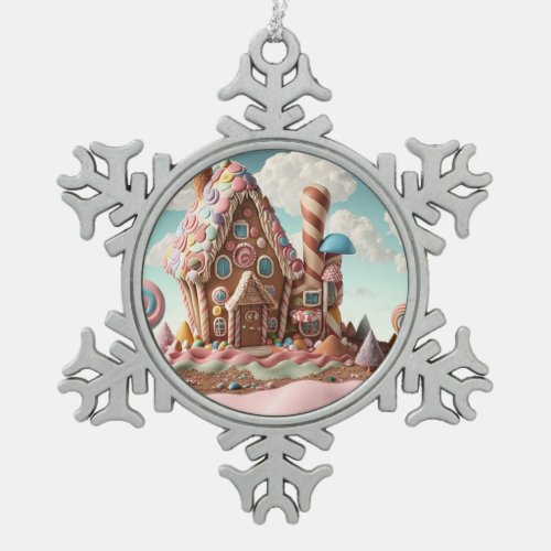 Gingerbread House Snowflake Pewter Christmas Ornament