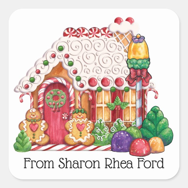 Gingerbread House Square Sticker (Front)