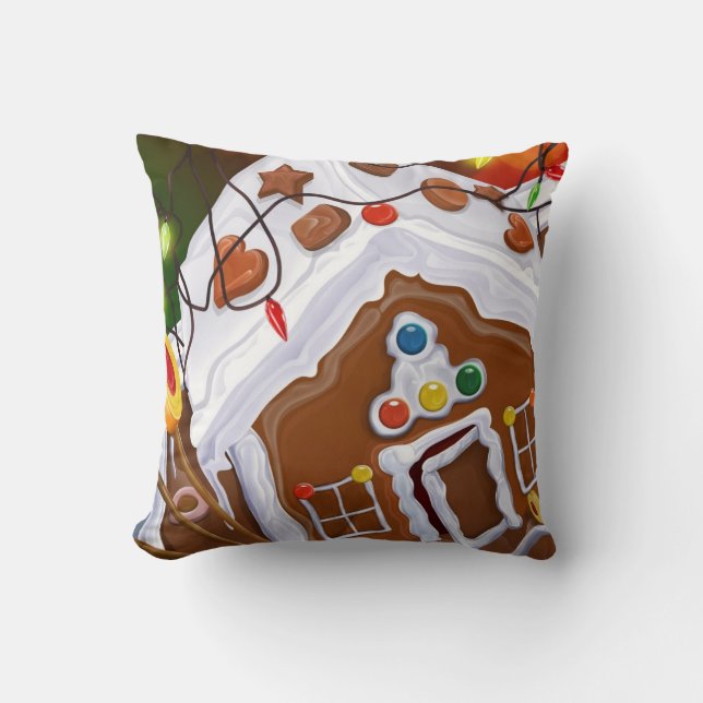 Gingerbread House Throw Pillow (Front)
