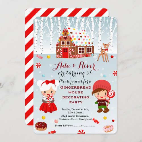 Gingerbread House twins Birthday Party Invitation