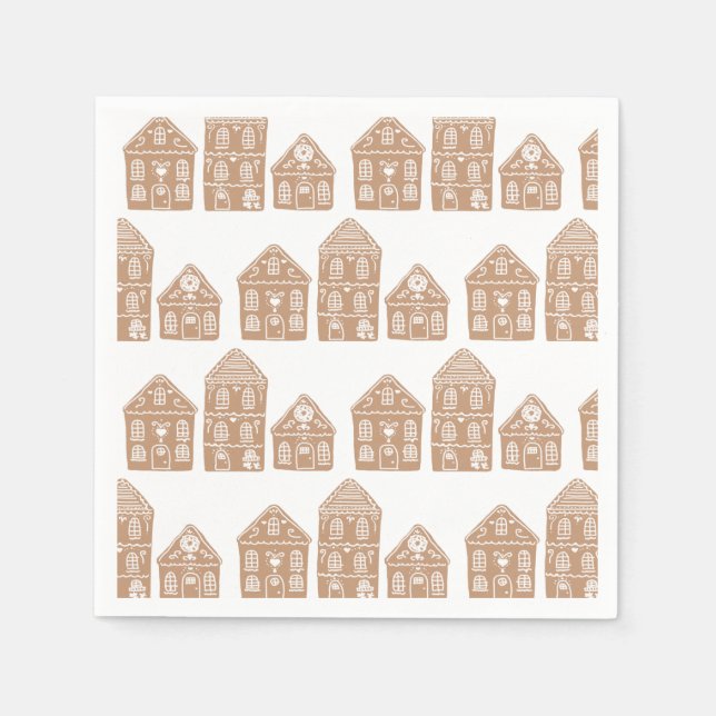 Gingerbread House Village Illustration Christmas Napkins (Front)