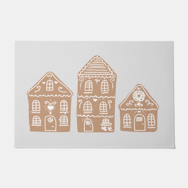 Gingerbread House Village Illustration Doormat (Front)