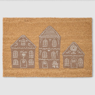 Gingerbread House Village Illustration Doormat Fiber Doormat