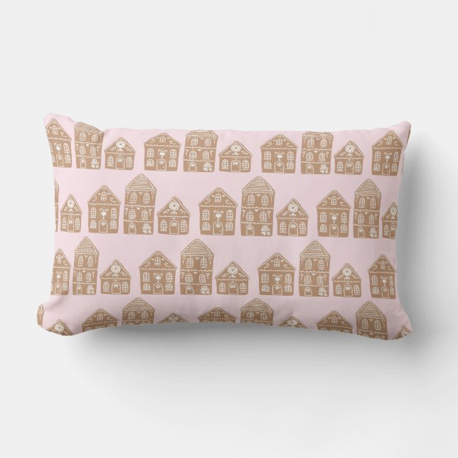 Gingerbread House Village Illustration Lumbar Pillow (Front)
