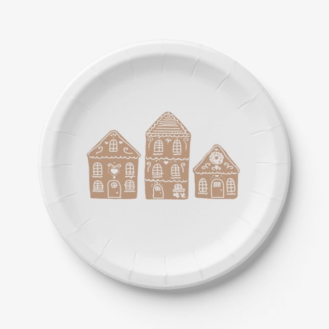Gingerbread House Village Illustration Paper Plates (Front)