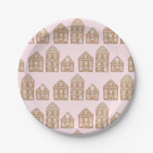 Gingerbread House Village Illustration Paper Plates