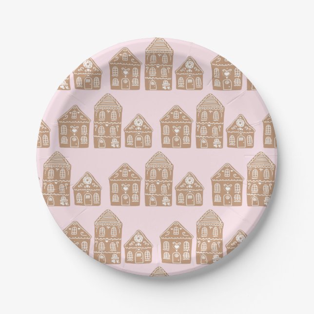 Gingerbread House Village Illustration Paper Plates (Front)