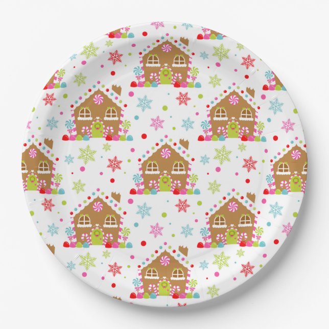 Gingerbread House – Whimsical Christmas Design Paper Plates (Front)