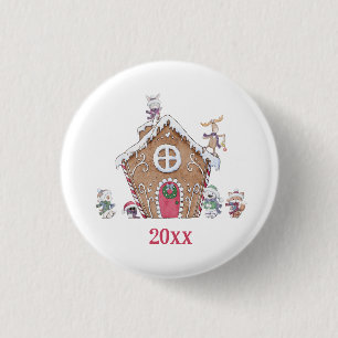 Gingerbread House Winter Ice Skating Animal Custom Button