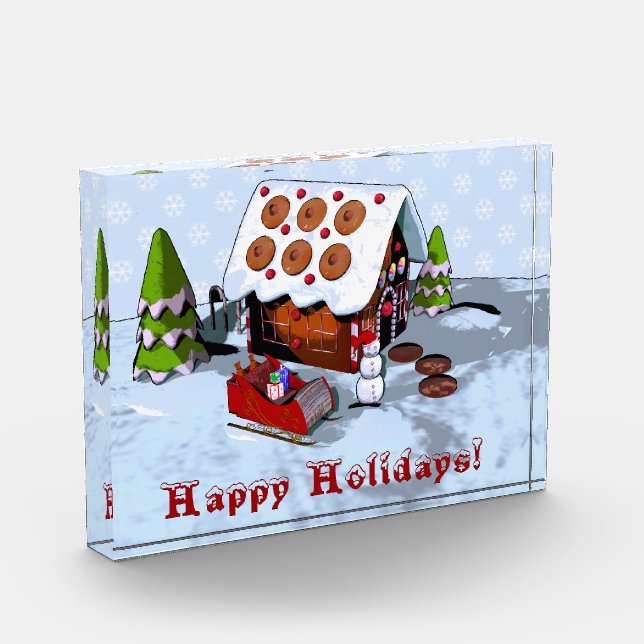 Gingerbread House Winter Scene Acrylic Block (Left)
