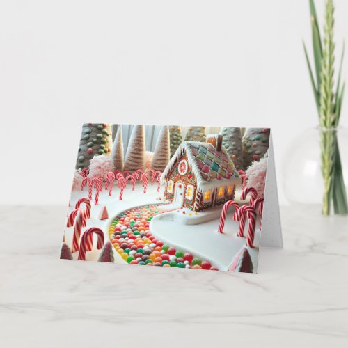 Gingerbread House With Candy Canes Holiday Card
