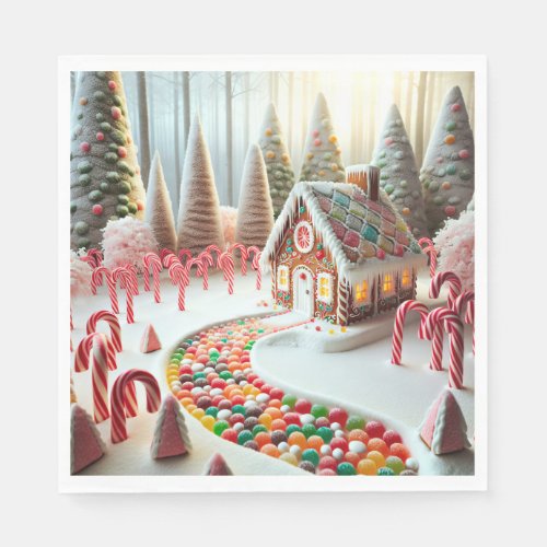 Gingerbread House With Candy Canes Napkins