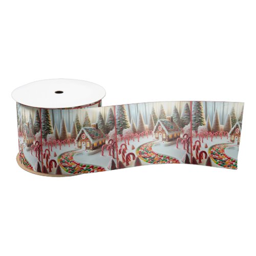 Gingerbread House With Candy Canes Satin Ribbon