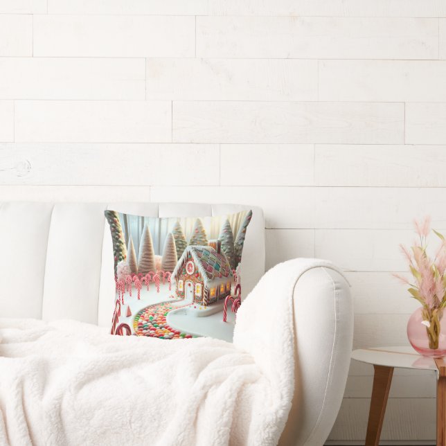 Gingerbread House With Candy Canes Throw Pillow (Couch)
