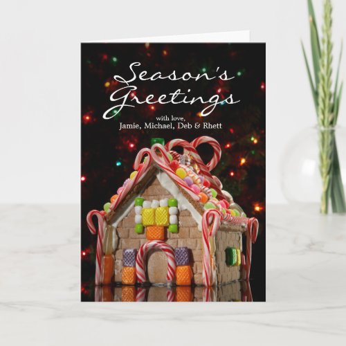Gingerbread house with Christmas lights Holiday Card