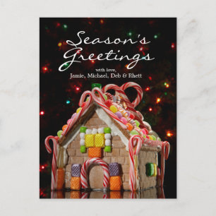 Gingerbread house with Christmas lights Holiday Postcard