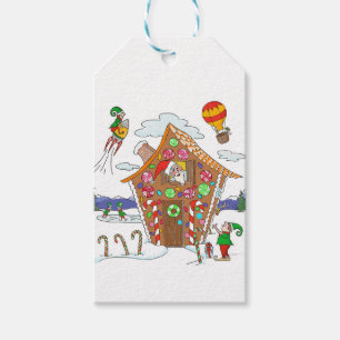 Gingerbread House with Santa Elves Colorful Fun Gift Tags