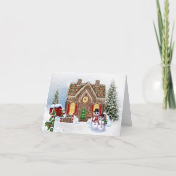 Gingerbread House With Snowmen Holiday Card by ChristmasBellsRing at Zazzle