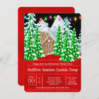 Gingerbread house woodland snow cookie exchange invitation