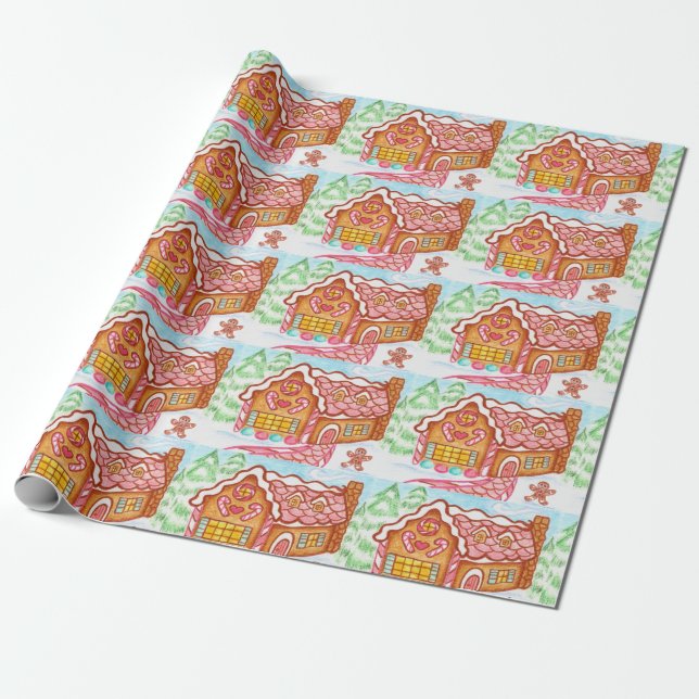 Gingerbread House Wrapping Paper  (Unrolled)