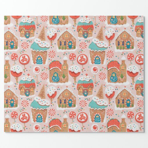 Gingerbread Houses and Candy Land Wrapping Paper | Zazzle