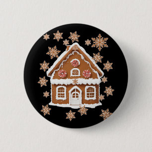 Gingerbread Houses And Snowflakes Sweet Christmas Button